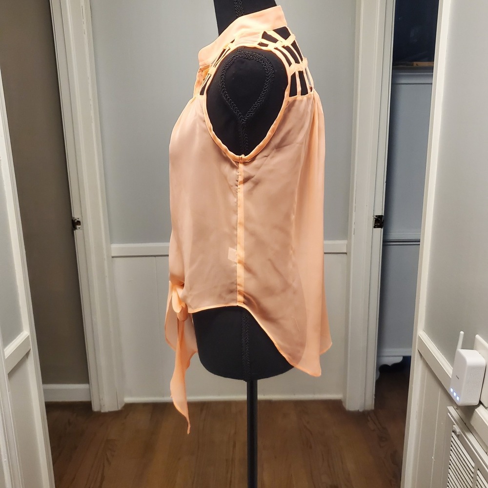 Poof Couture Sheer Neon Orange Sleeveless Open Lattice Top Size S *FLAW* - Picture 2 of 10